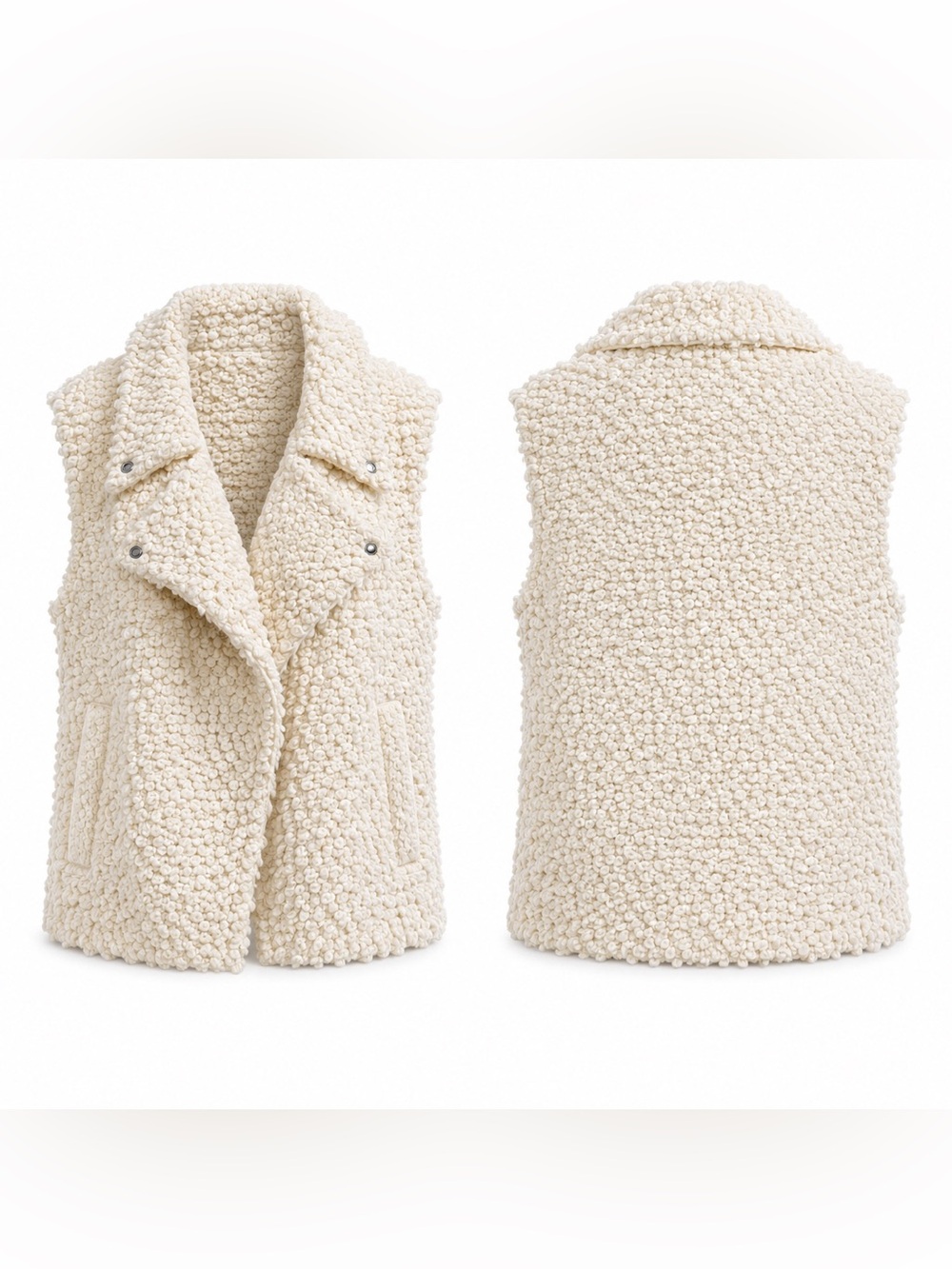IRO Carleen Cream Shaggy Wool Blend Moto Vest Jacket Size 40 M $420 - Picture 2 of 11